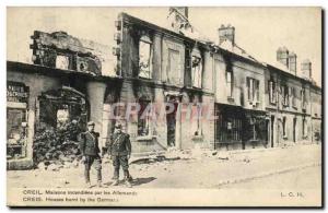 Old Postcard Creil houses burned by the Germans