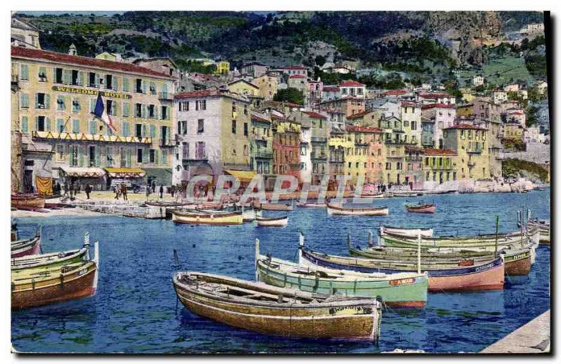 Old Postcard Villefranche Sur Mer Port Boat