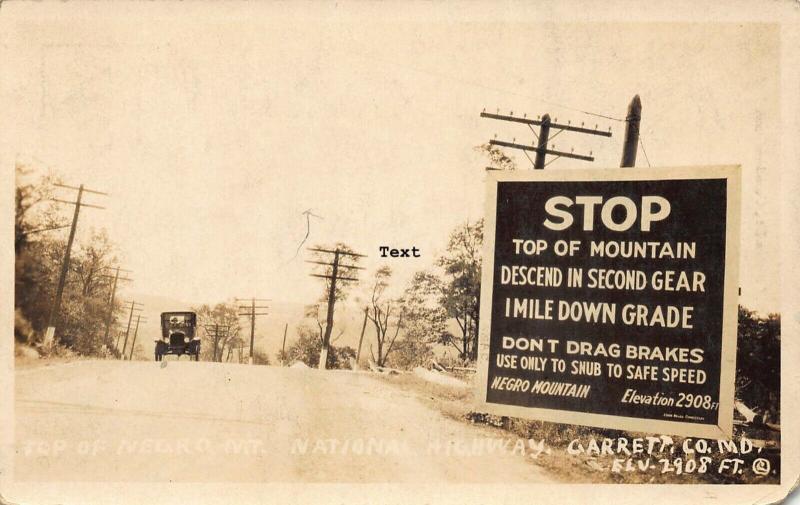 GARRETT CO, MARYLAND TOP OF NEGRO MTN-NATIONAL HWY RPPC REAL PHOTO POSTCARD