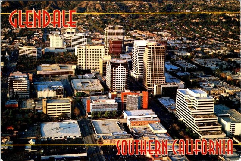 2~4X6 Postcards  Glendale, CA California  AERIAL VIEW & DOWNTOWN STREET SCENE