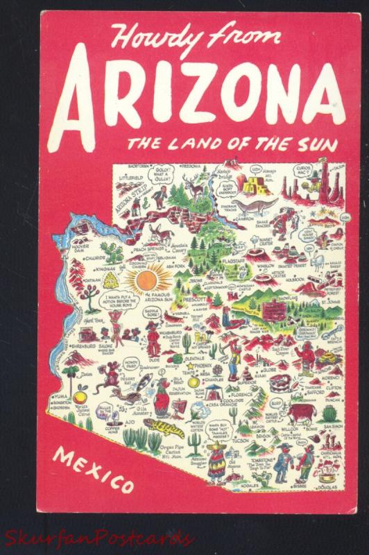 STATE OF ARIZONA MAP VINTAGE POSTCARD ROUTE 66