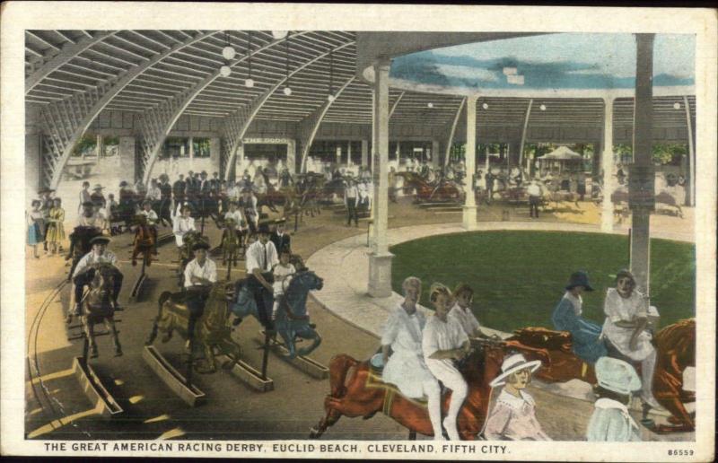 Cleveland Euclid Beach Park Great American Racing Derby Ride c1920 Postcard