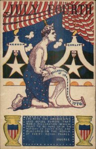 4th Fourth of July Kneeling Man w/ Declartion of Independence Postcard 