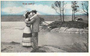 Vintage Postcard 1918 You And Me Couple's Romance Sweet Love Dancing On The Bay