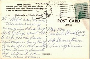 Texas Windmill Charles Walcott 9c Right of People Stamp Vintage Postcard WOB PM 