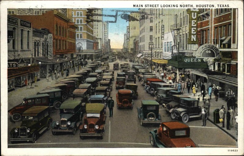 Houston Texas TX Main Street Scene Classic Cars Vintage Postcard