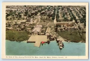 SAULT STE. MARIE, Ontario Canada ~ Aerial PROVINCIAL AIR BASE 1930s-40s Postcard