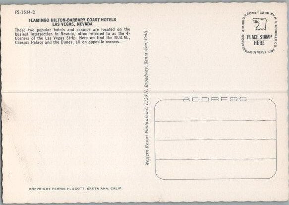 Flamingo Hilton Las Vegas NV Continental Chrome Postcard
