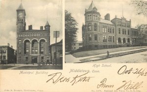 c1903 Postcard; Middletown CT High School & Municipal Building, Nice Lithograph