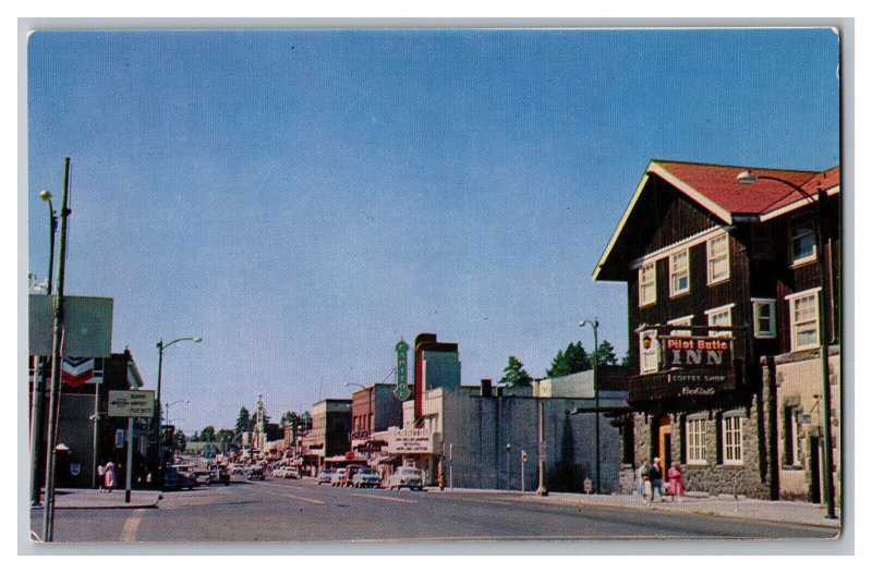 c1958 Postcard Downtown Bend Oregon Old Cars Signs Storefronts