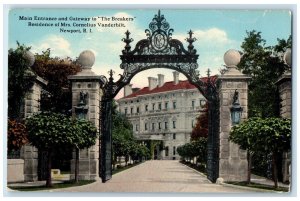 c1910 Main Entrance Gateway Breakers Cornelius Newport Rhode Island RI Postcard
