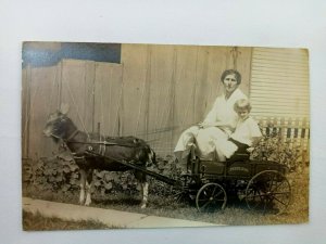 Vintage Postcard Pony Pulling Wagon with Mom and Daughter 