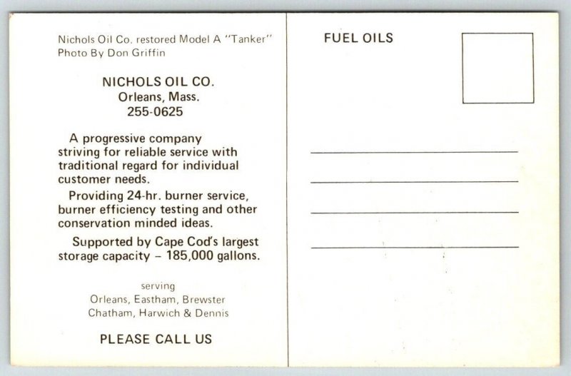 Orleans  Massachusetts  Nichols Oil Co.  Model A Ford  Postcard