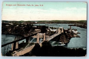 St. John N.B. Canada Postcard Bridges and Reversible Falls 1910 Posted
