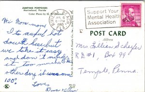 Jumping Porpoises Marineland Florida FL Riviera Beach Cancel Postcard WOB Note 