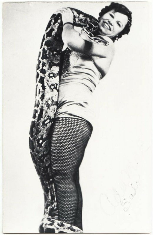 Ada Mae Salo Snake Charmer Circus or Sideshow Performer Real Photo Postcard