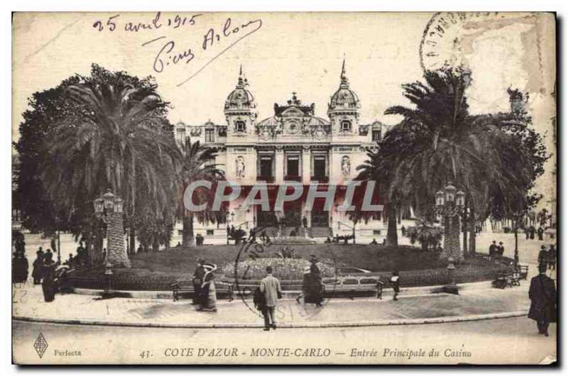 Postcard Old French Riviera Monte Carlo Casino Between Main