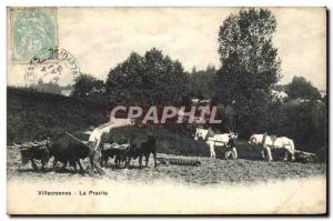 Old Postcard Villecresnes La Prairie Farmer plows and oxen TOP