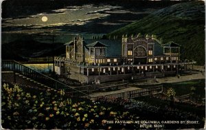 Pavilion Columbia Gardens by Night Full Moon Butte Montana Postcard 1914