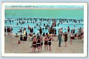 Norfolk Virginia VA Postcard Virginia Beach People Bathing Scene c1920's Antique