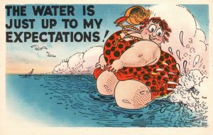 Vintage Postcard 1920's The Water Is Just Up To My Expectations Big Woman Comics