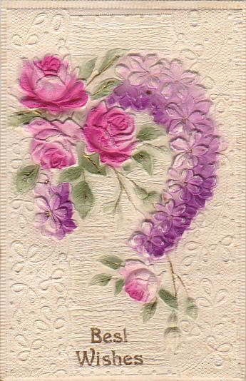 Birthday Red Roses with Purple Horseshoe 1912 Embossed