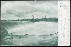 New Dam, Holyoke, MA. Undivided. 1906 Shelb. Falls & N. Haven RPO postmark