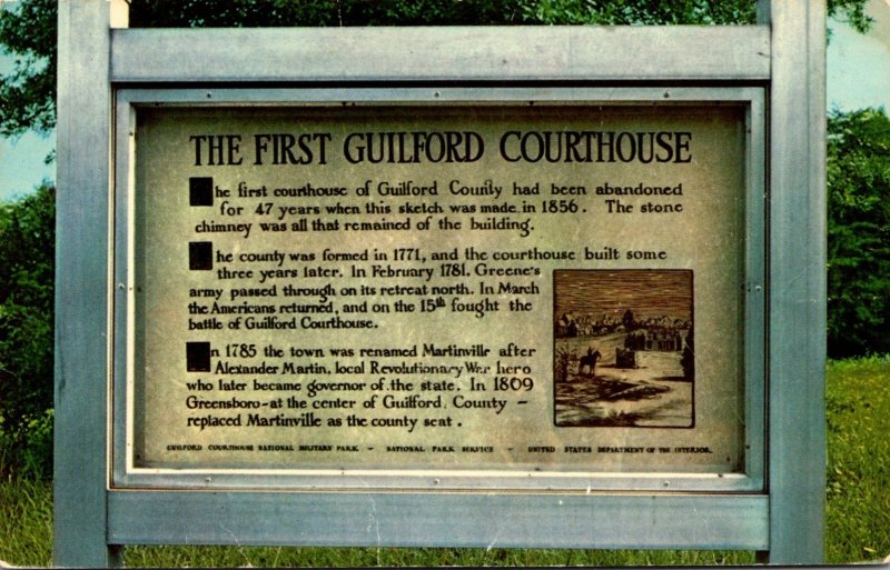 North Carolina Greennsboro Marker Of First Guilford Court House 1965