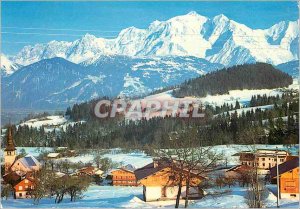 Postcard Modern Cordon (Haute Savoie) Altitude 1450m Village and Mont Blanc