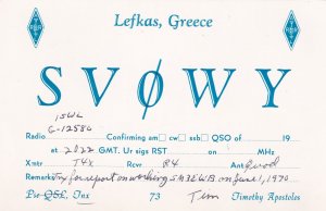 Lefkas Greece Amateur Radio QSL 1970s Card