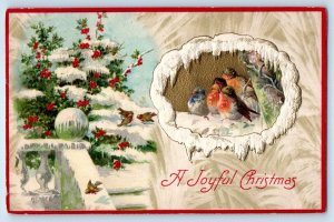 Christmas Postcard Song Birds And Holly Berries Tree Winter Snow Winsch Back