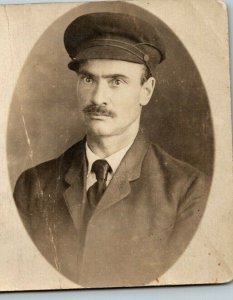 Vintage 1910's RPPC Postcard - Studio Portrait Man with Fishing Cap Named