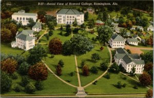 Postcard AL Birmingham Aerial View of Howard College LINEN 1940s H1