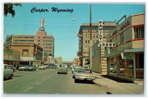 1972 Street View Family Loans Davis Letter Shop Bank Casper Wyoming WY Postcard