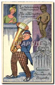 Belgie Belgium Old Postcard Manekken Pis The interrupted serenade (tuba music...