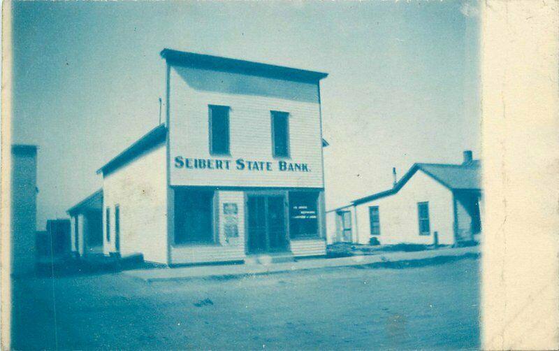 c1910 Seibert Kit Carson Colorado State Bank Cyanotype RPPC Photo Postcard