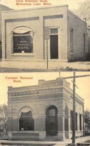 Postcard First National Bank & Farmers' National Bank Minnesota Lake~123179