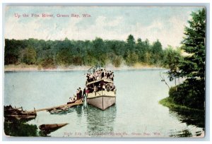 1911 Up The Fox River Boat Yacht Dock Port Ferry Green Bay Wisconsin WI Postcard