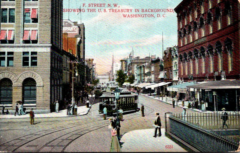 Washington D C Trolleys On F Street N W Showing U S Treasury In Background 1907