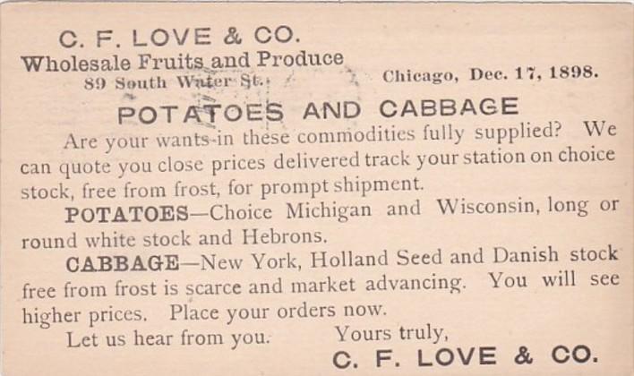 Illinois Chicago C F Love & Company Wholesale Fruits and Produce 1898