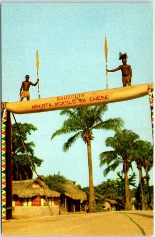 Postcard - At the entrance to the village of Wagenya, Republic of Congo 