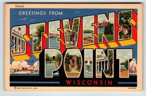 Greetings From Stevens Point Wisconsin Large Letter Postcard Curt Teich Unused