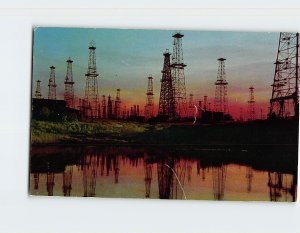 Postcard California Oil Wells At Sunset, California