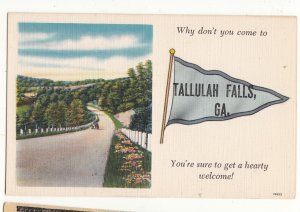 P3270, old postcard prnant flag why don,t you come to tallulah falls ga