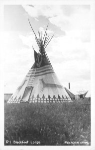 RPPC BLACKFEET LODGE INDIAN TEEPEE GLACIER STUDIO REAL PHOTO POSTCARD (c. 1940s)