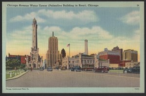 Illinois CHICAGO Avenue Water Tower (Palmolive Building in Rear) ~ Linen