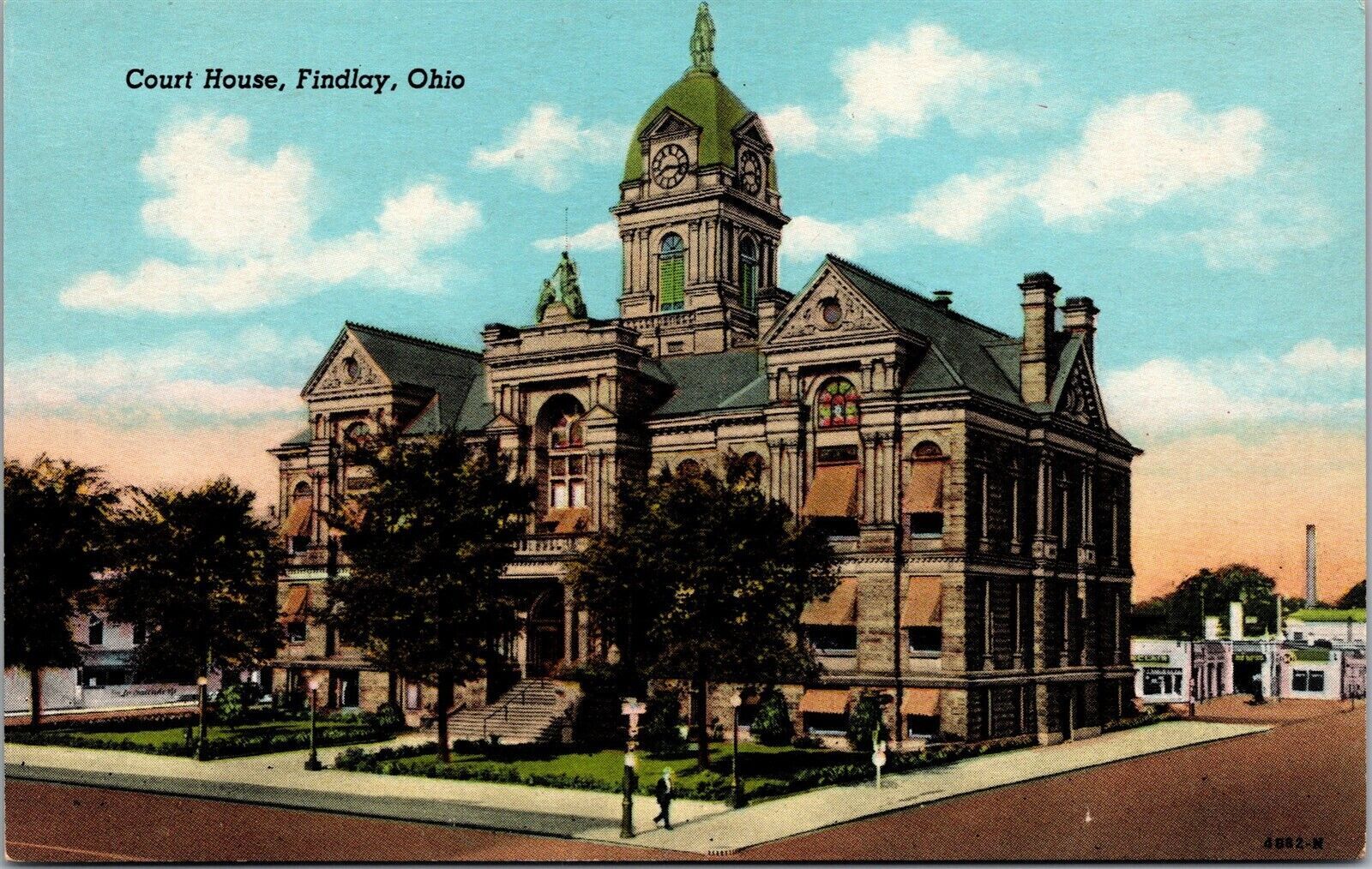 Vtg Findlay Ohio OH Court House 1940s Old Linen View Postcard United