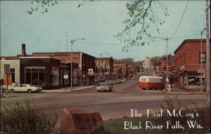 Black River Falls Wisconsin WI Van Bus Delivery Truck Street Scene Vintage PC