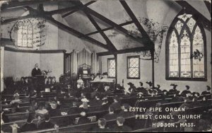 Hudson Massachusetts MA First Cong Church Estey Pipe Organ Vintage Postcard