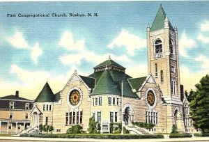 1940s NASHUA NEW HAMPSHIRE FIRST CONGREGATIONAL CHURCH LINEN POSTCARD P599